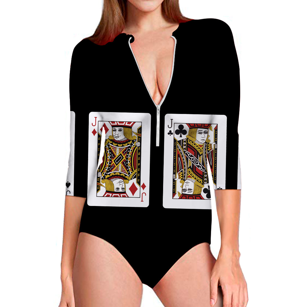 Four Jacks Playing Cards Print Long Sleeve Swimsuit