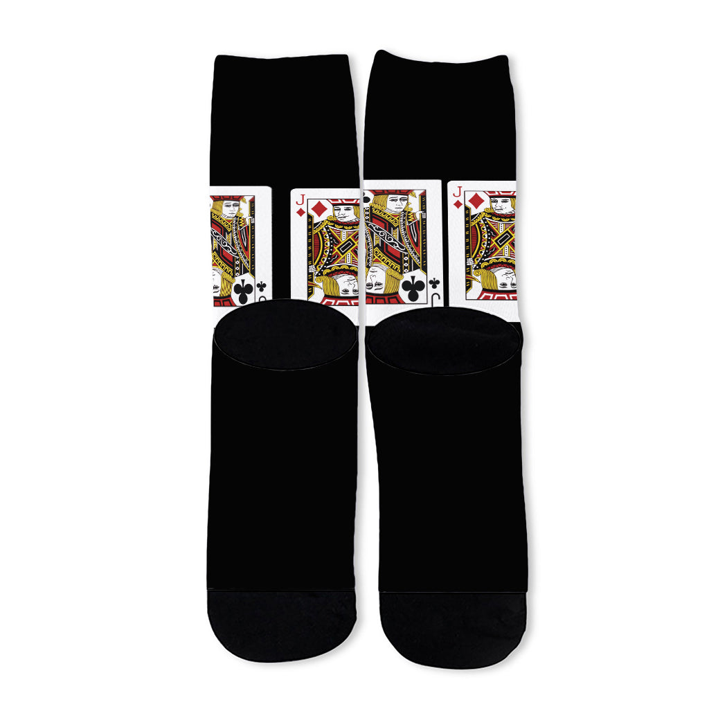 Four Jacks Playing Cards Print Long Socks