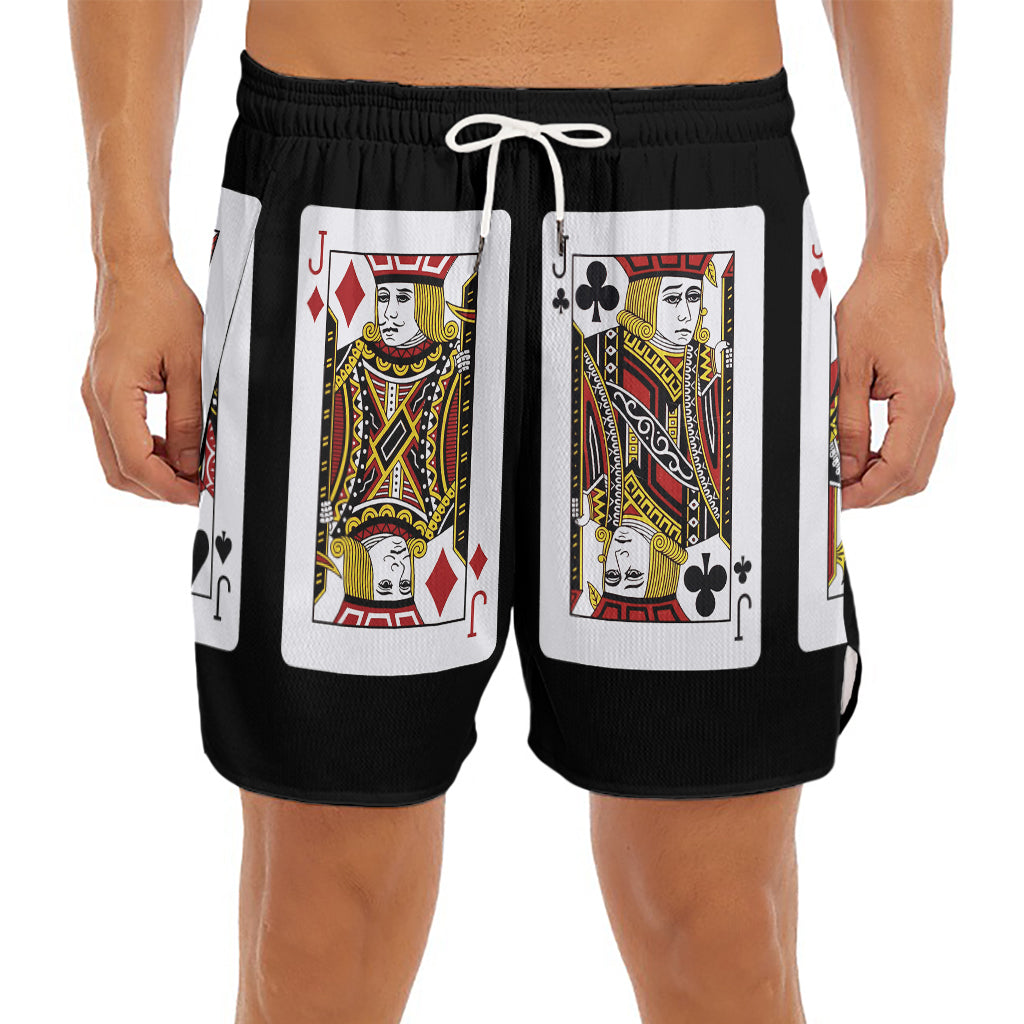 Four Jacks Playing Cards Print Men's Split Running Shorts