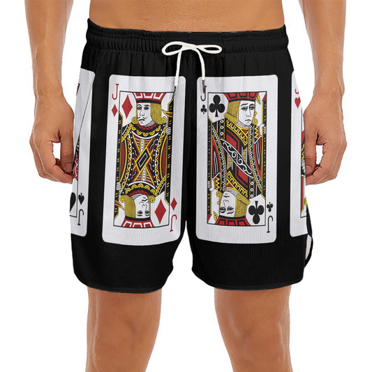 Four Jacks Playing Cards Print Men's Split Running Shorts