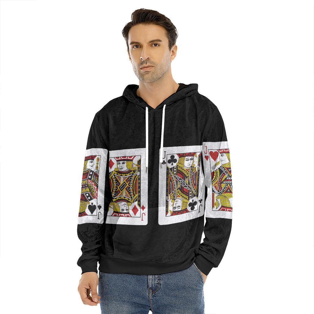Four Jacks Playing Cards Print Men's Velvet Pullover Hoodie