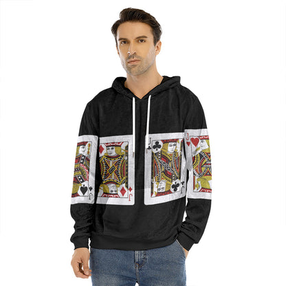 Four Jacks Playing Cards Print Men's Velvet Pullover Hoodie