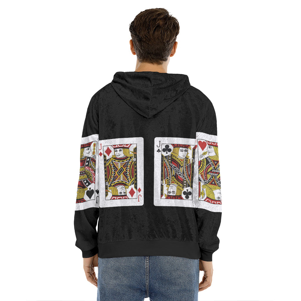Four Jacks Playing Cards Print Men's Velvet Pullover Hoodie