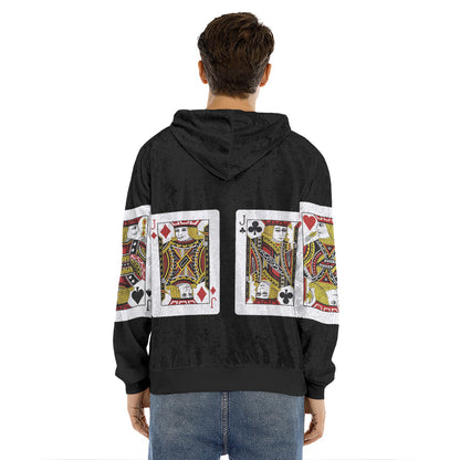 Four Jacks Playing Cards Print Men's Velvet Pullover Hoodie