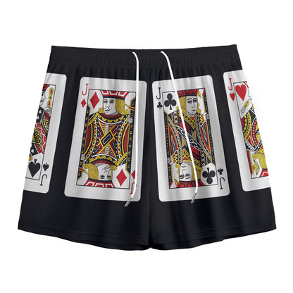 Four Jacks Playing Cards Print Mesh Shorts