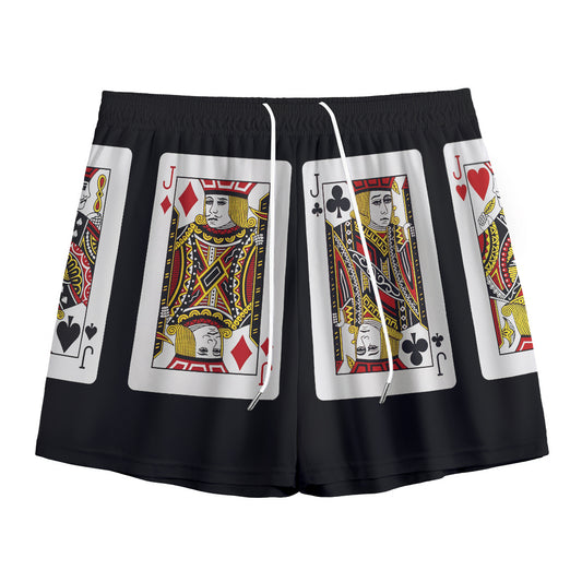 Four Jacks Playing Cards Print Mesh Shorts