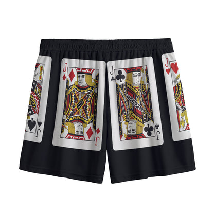 Four Jacks Playing Cards Print Mesh Shorts