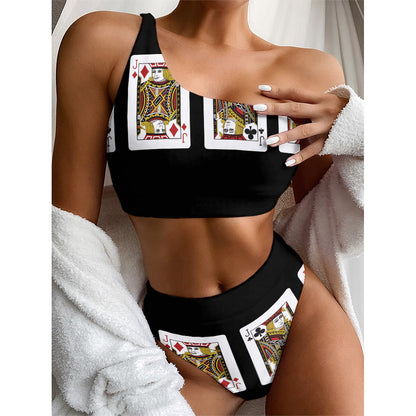 Four Jacks Playing Cards Print One Shoulder Bikini Top