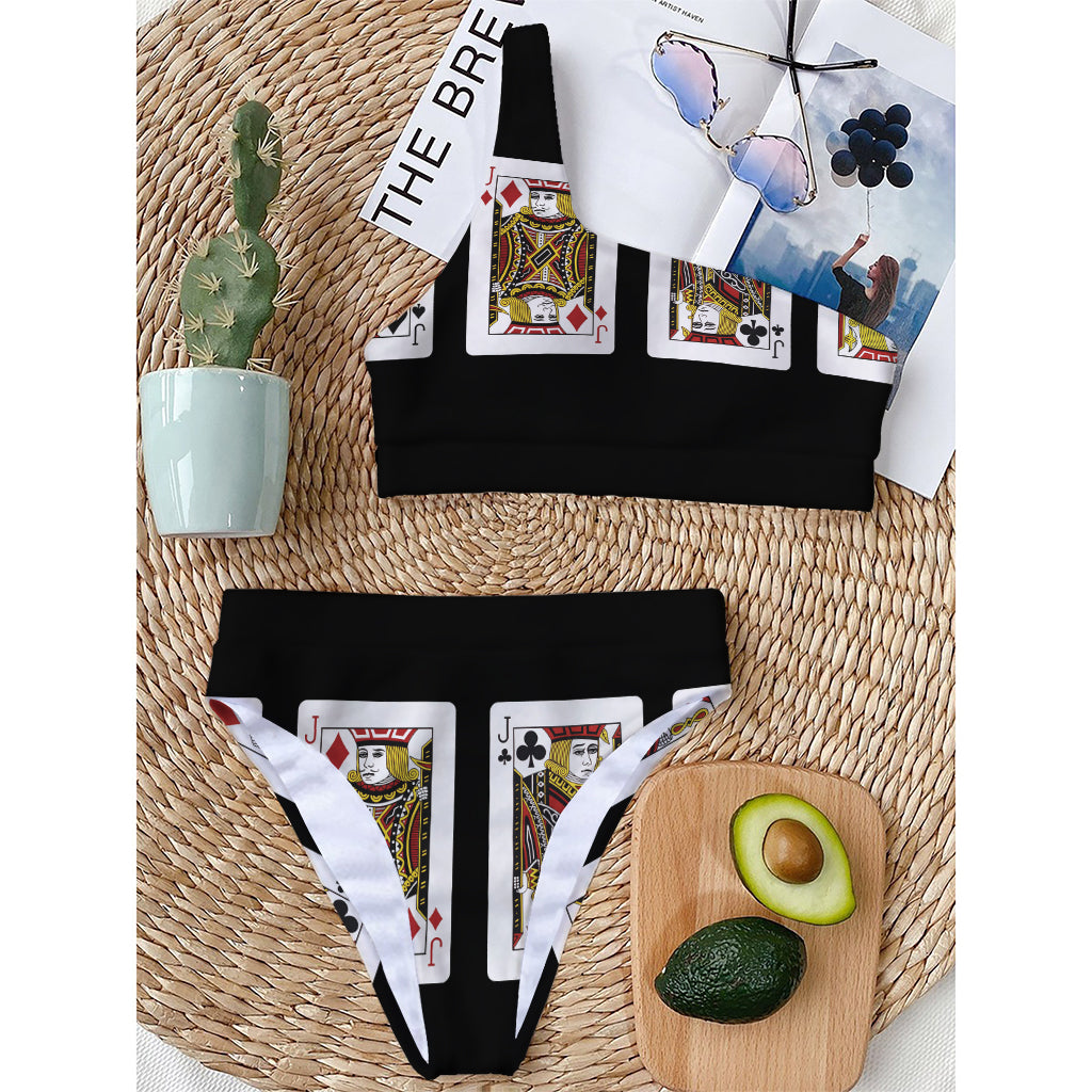 Four Jacks Playing Cards Print One Shoulder Bikini Top