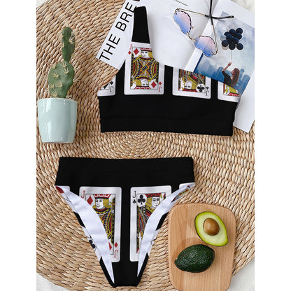 Four Jacks Playing Cards Print One Shoulder Bikini Top