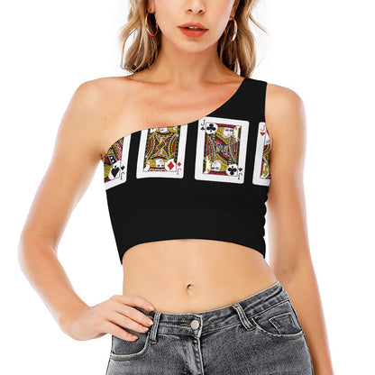 Four Jacks Playing Cards Print One Shoulder Crop Top