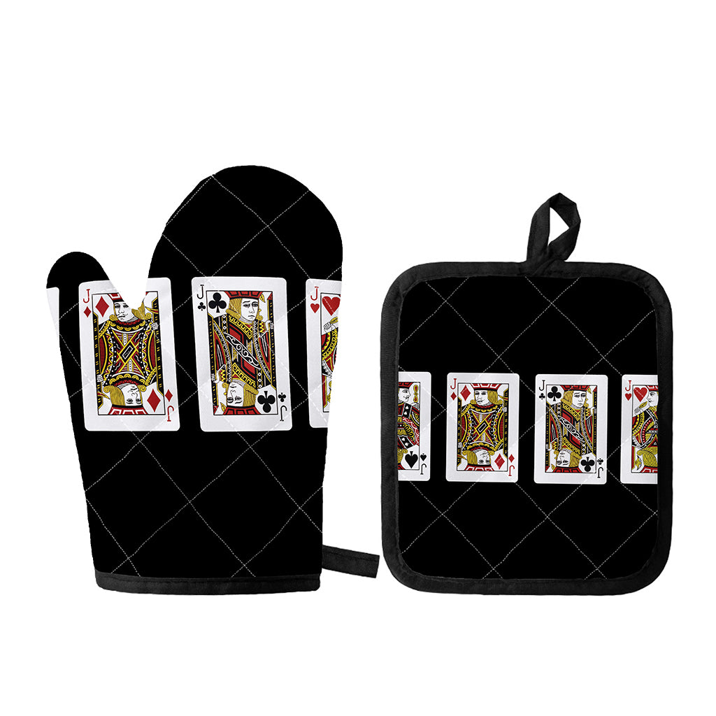 Four Jacks Playing Cards Print Oven Mitt And Pot Holder Set