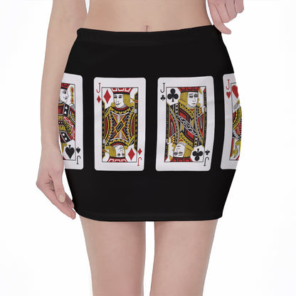 Four Jacks Playing Cards Print Pencil Mini Skirt