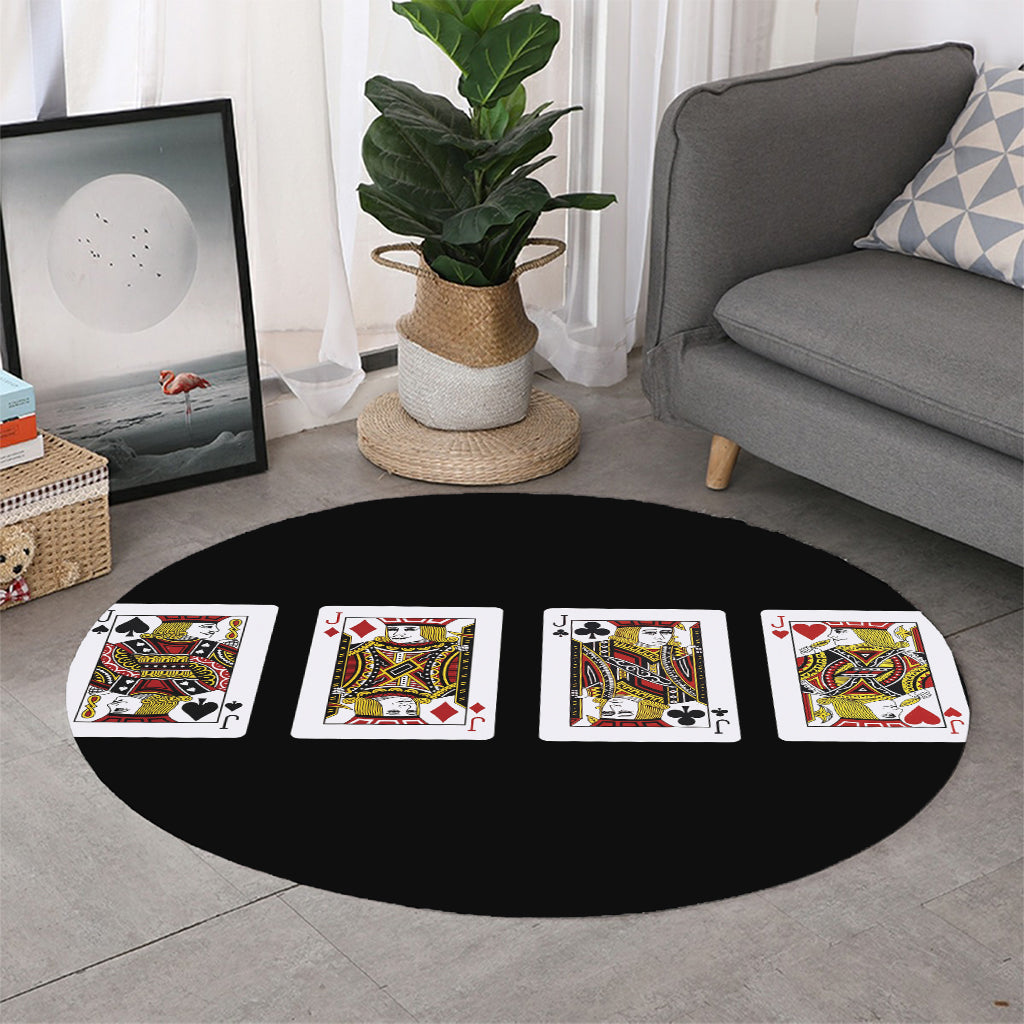 Four Jacks Playing Cards Print Round Rug