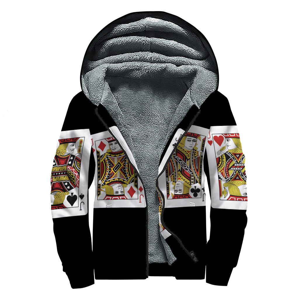 Four Jacks Playing Cards Print Sherpa Lined Zip Up Hoodie