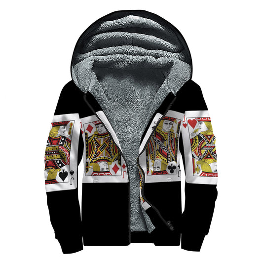 Four Jacks Playing Cards Print Sherpa Lined Zip Up Hoodie