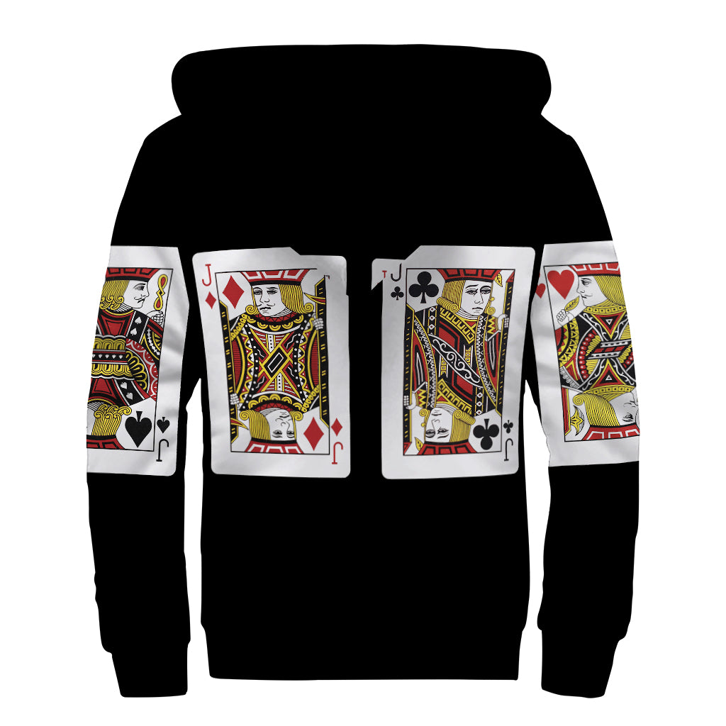Four Jacks Playing Cards Print Sherpa Lined Zip Up Hoodie