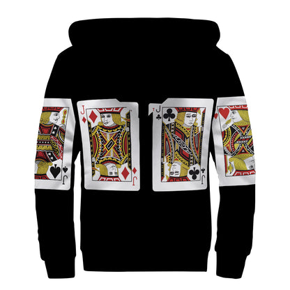 Four Jacks Playing Cards Print Sherpa Lined Zip Up Hoodie