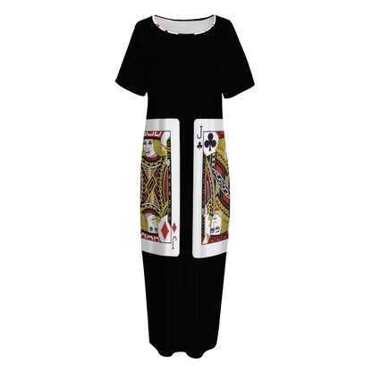 Four Jacks Playing Cards Print Short Sleeve Long Nightdress