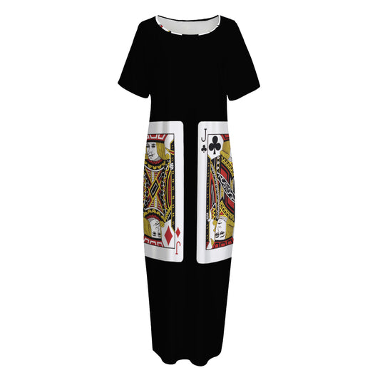 Four Jacks Playing Cards Print Short Sleeve Long Nightdress