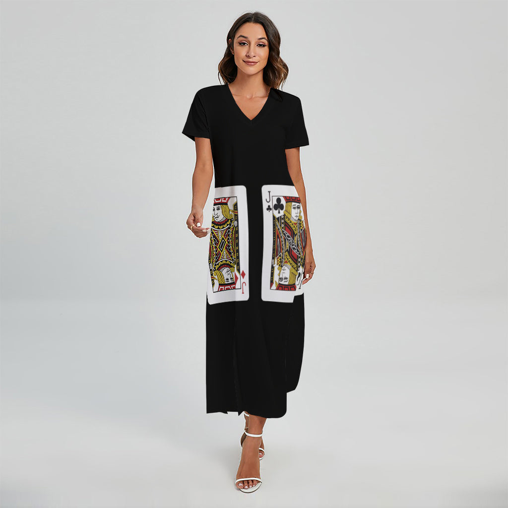Four Jacks Playing Cards Print Short Sleeve Maxi Dress