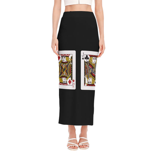 Four Jacks Playing Cards Print Side Slit Maxi Skirt
