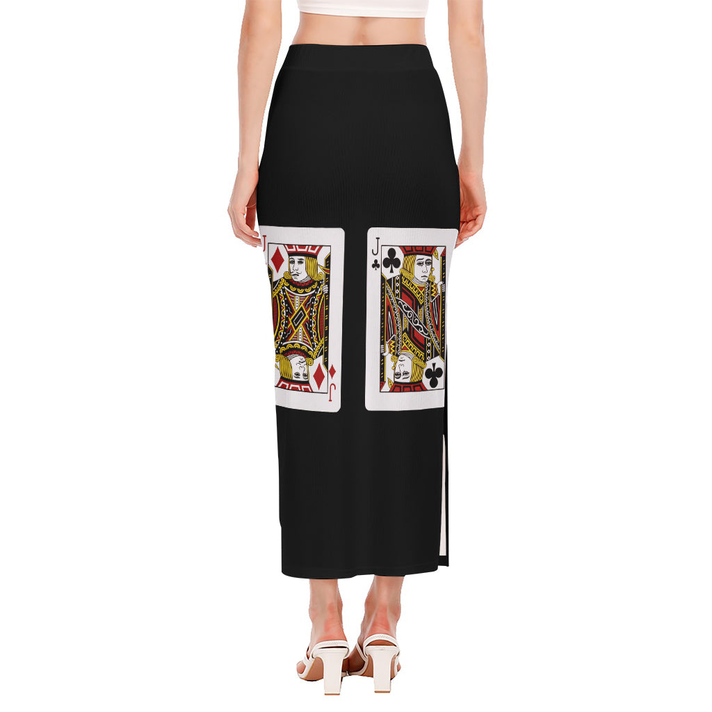 Four Jacks Playing Cards Print Side Slit Maxi Skirt