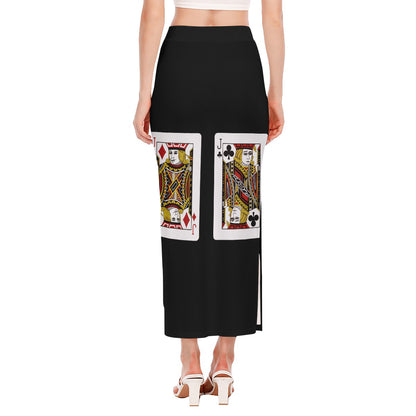 Four Jacks Playing Cards Print Side Slit Maxi Skirt