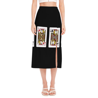 Four Jacks Playing Cards Print Side Slit Midi Skirt