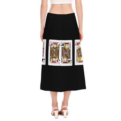 Four Jacks Playing Cards Print Side Slit Midi Skirt