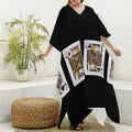 Four Jacks Playing Cards Print Silk V-Neck Kaftan Dress