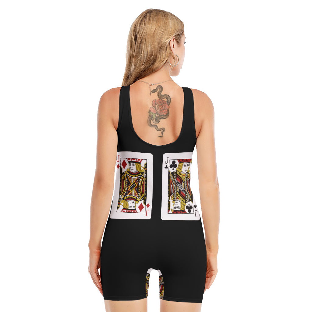 Four Jacks Playing Cards Print Sleeveless One Piece Swimsuit