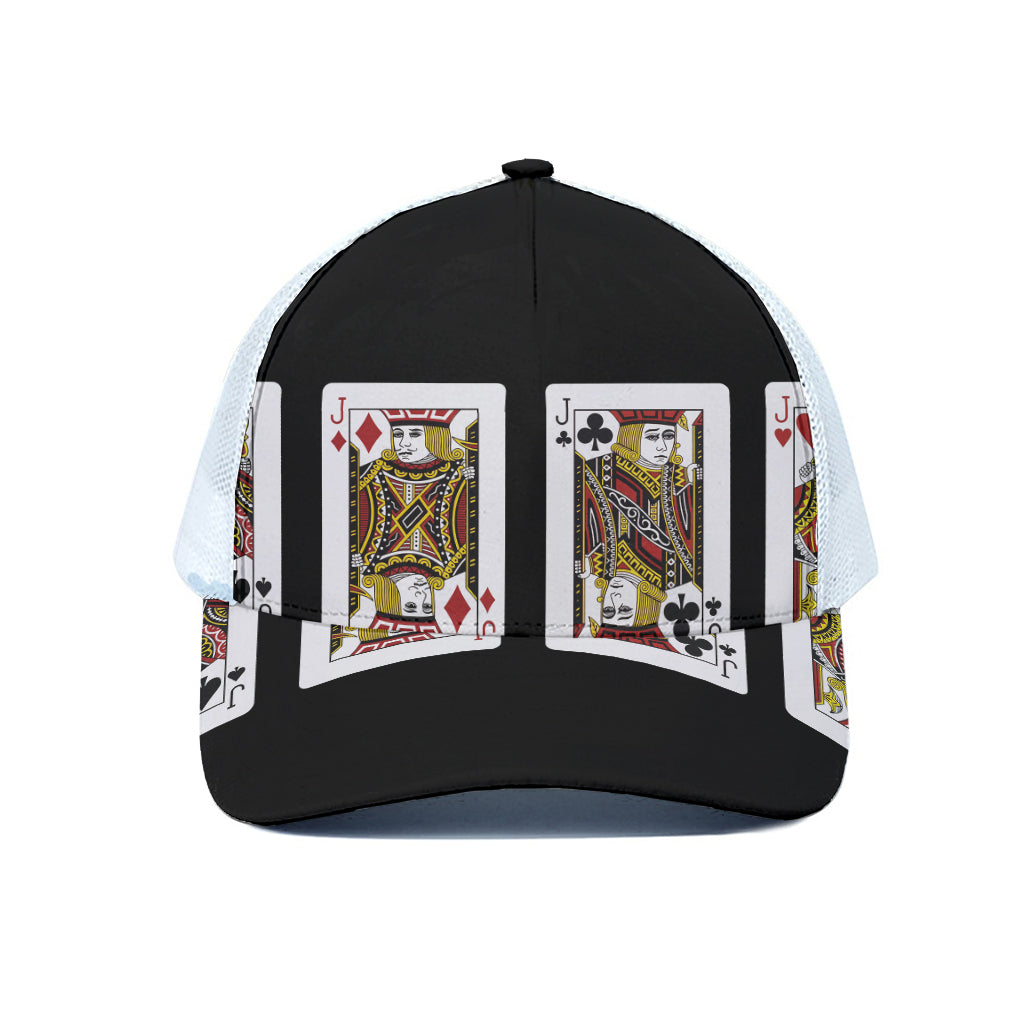 Four Jacks Playing Cards Print White Mesh Trucker Cap