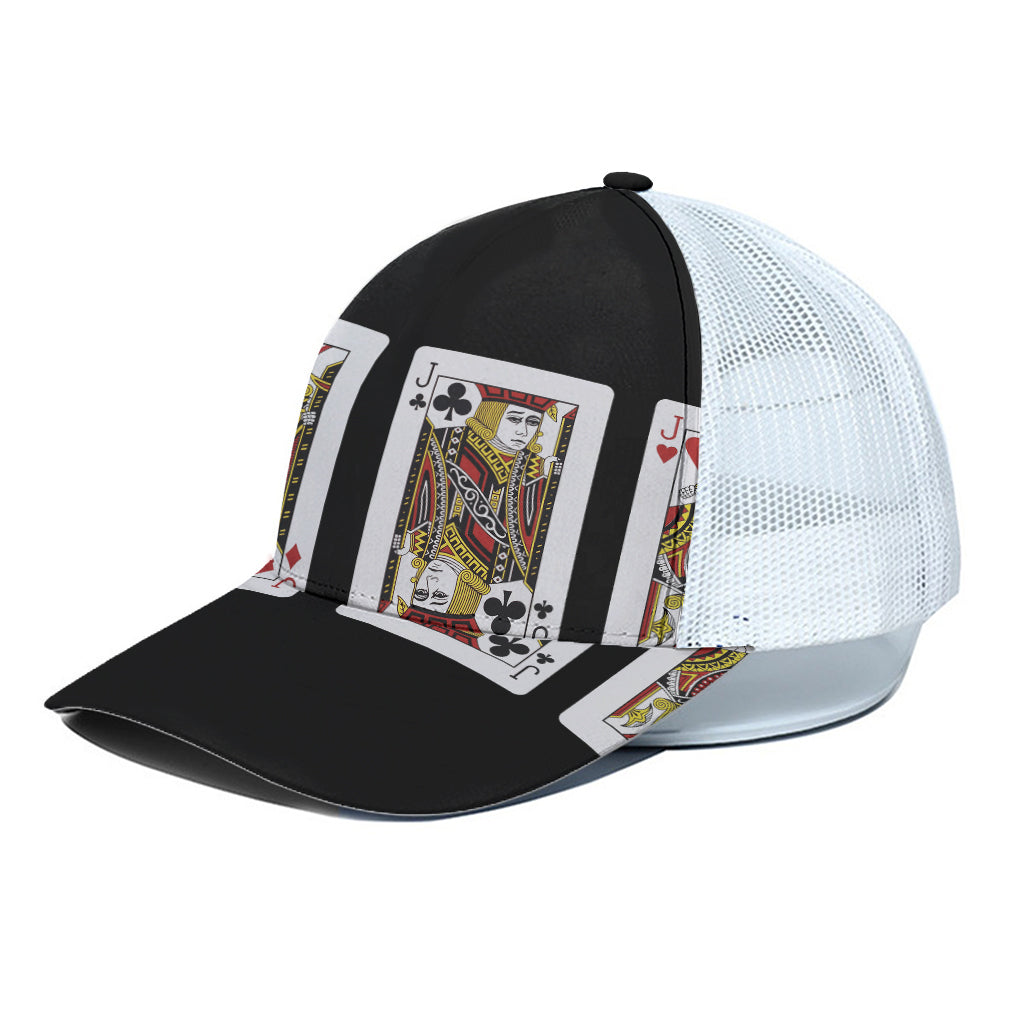 Four Jacks Playing Cards Print White Mesh Trucker Cap