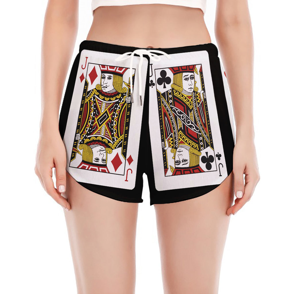 Four Jacks Playing Cards Print Women's Split Running Shorts