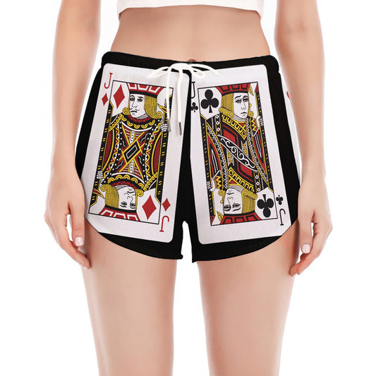 Four Jacks Playing Cards Print Women's Split Running Shorts