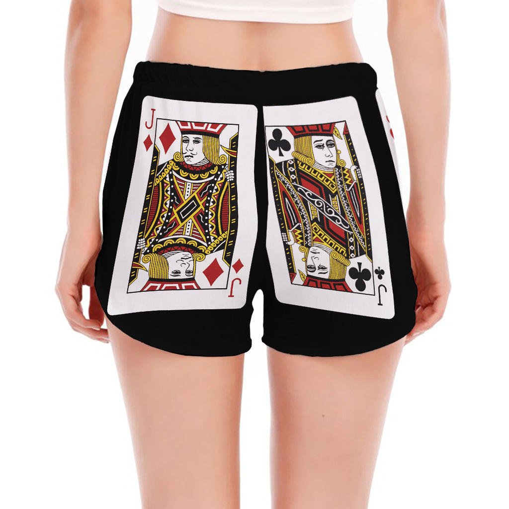 Four Jacks Playing Cards Print Women's Split Running Shorts