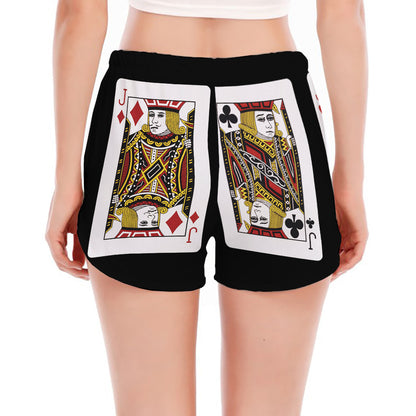 Four Jacks Playing Cards Print Women's Split Running Shorts