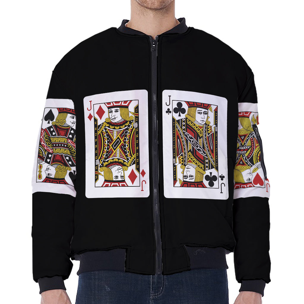 Four Jacks Playing Cards Print Zip Sleeve Bomber Jacket