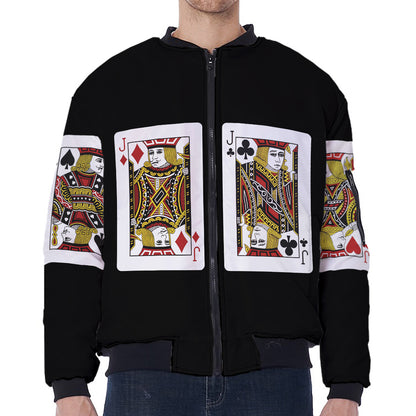 Four Jacks Playing Cards Print Zip Sleeve Bomber Jacket