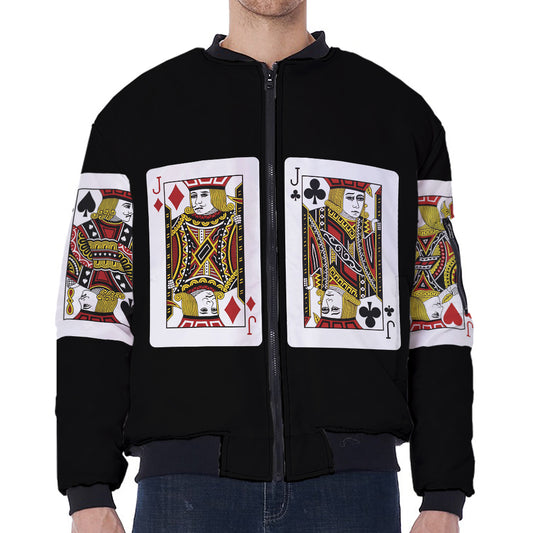 Four Jacks Playing Cards Print Zip Sleeve Bomber Jacket