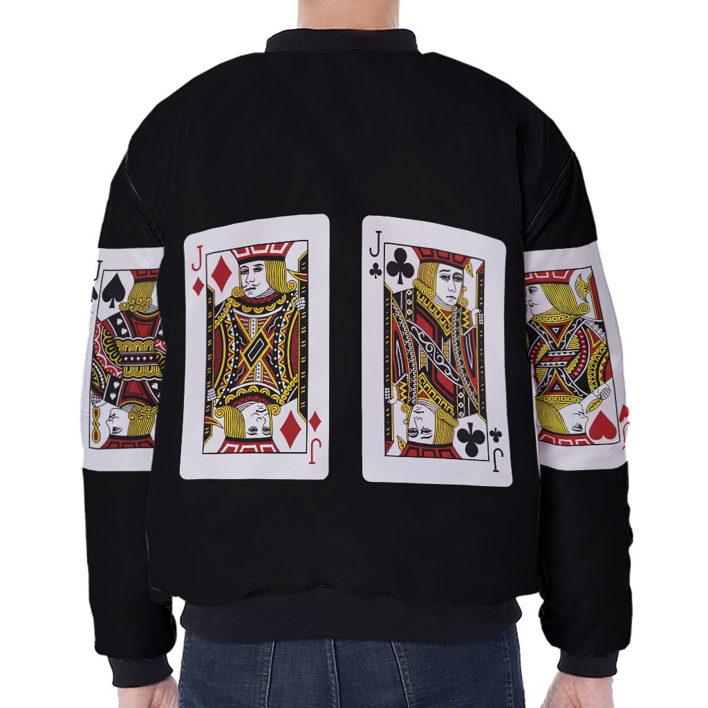 Four Jacks Playing Cards Print Zip Sleeve Bomber Jacket
