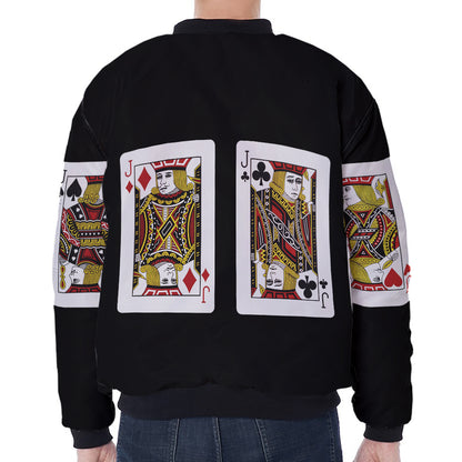 Four Jacks Playing Cards Print Zip Sleeve Bomber Jacket