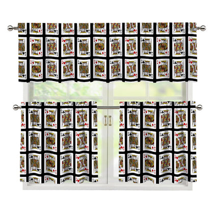 Four Kings Playing Cards Pattern Print 3 Piece Kitchen Curtains