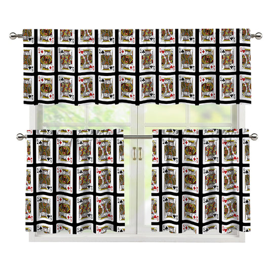 Four Kings Playing Cards Pattern Print 3 Piece Kitchen Curtains