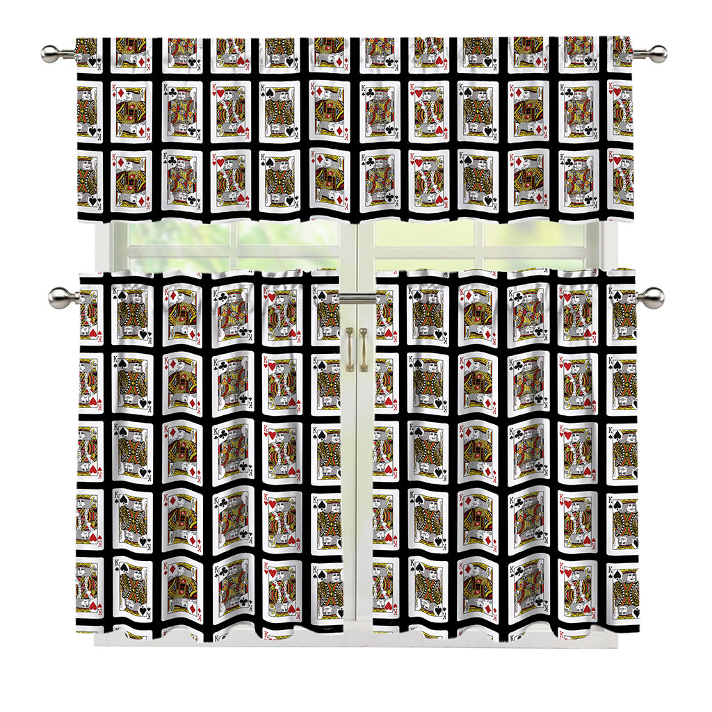 Four Kings Playing Cards Pattern Print 3 Piece Kitchen Curtains