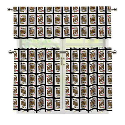 Four Kings Playing Cards Pattern Print 3 Piece Kitchen Curtains