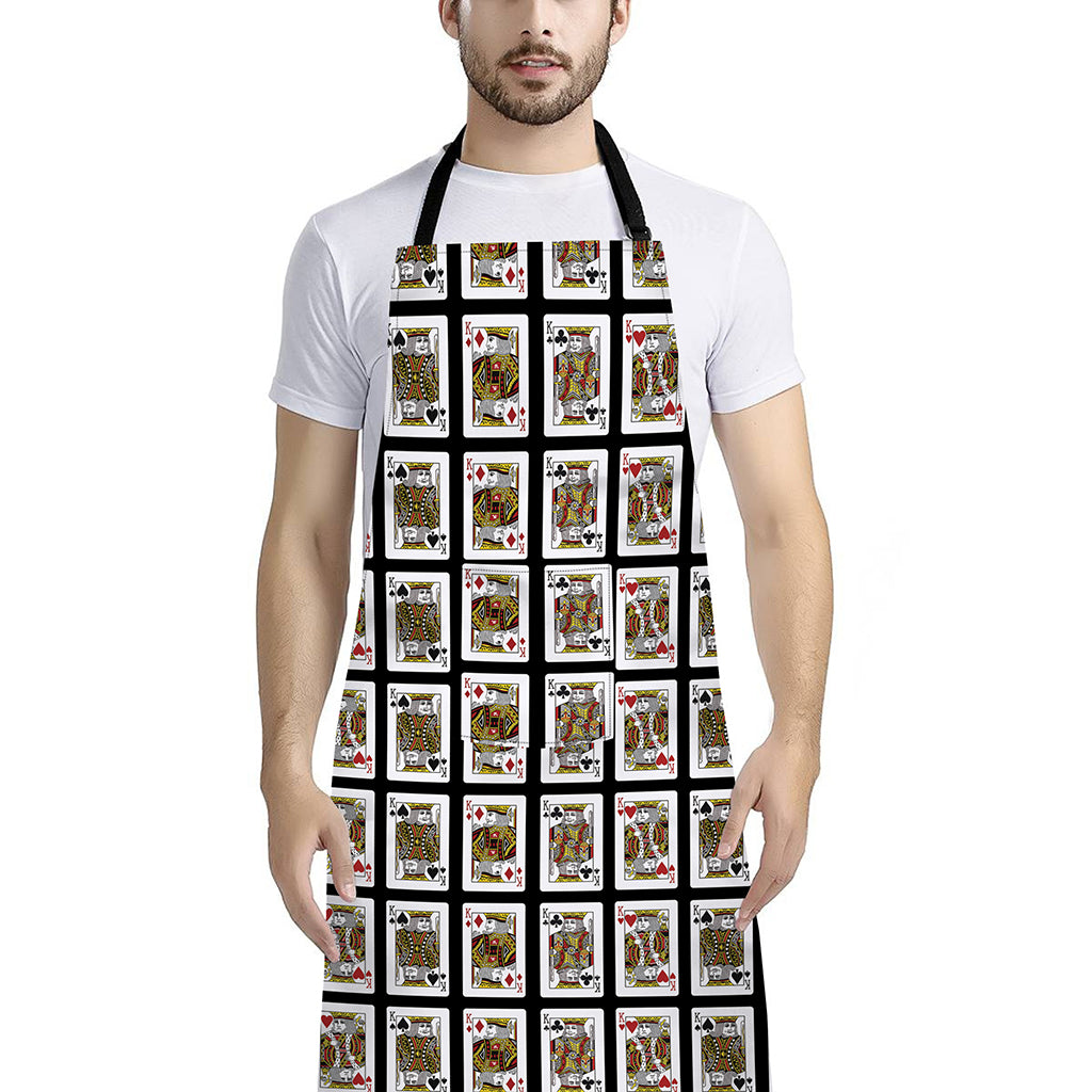 Four Kings Playing Cards Pattern Print Bib Apron With Pocket