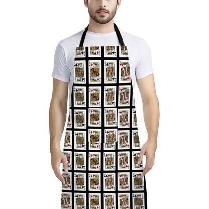 Four Kings Playing Cards Pattern Print Bib Apron With Pocket