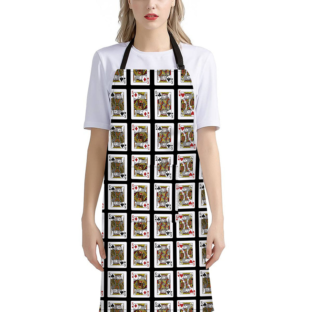 Four Kings Playing Cards Pattern Print Bib Apron With Pocket
